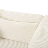 Detailed shot of wide-channeled corduroy seat cushion texture and stitching