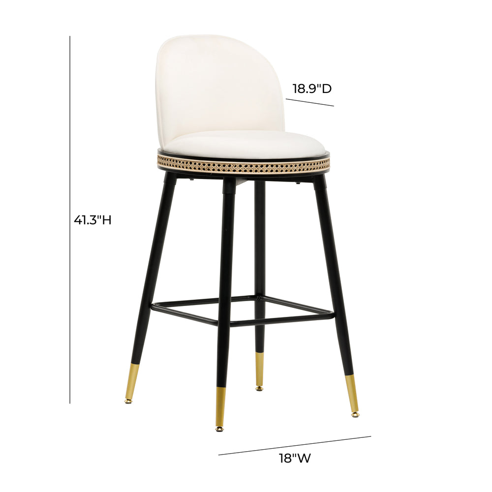 Harley Velvet Stool with Natural Rattan Details - Eclectic Counter or Bar Height Seating dimensions