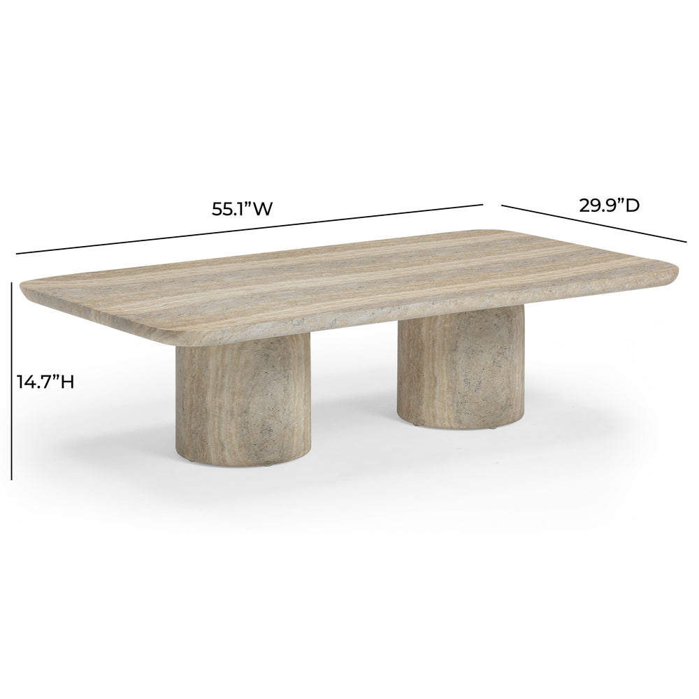 Tyche 55" Faux Travertine Indoor/Outdoor Concrete Rectangular Coffee Table dimensions