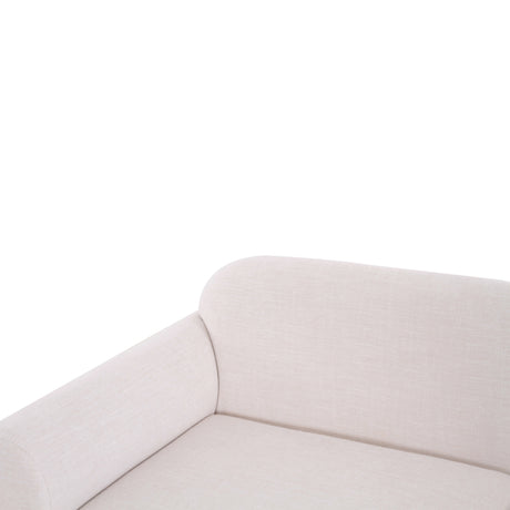 Close-up of cream textured performance fabric upholstery on the Gorge modular loveseat