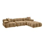 Detail of reinforced structural base and low-profile glide feet on Calliope sectional