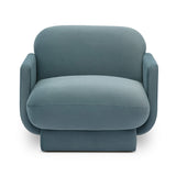 Close-up of broad armrest cushioning on Azalea velvet chair
