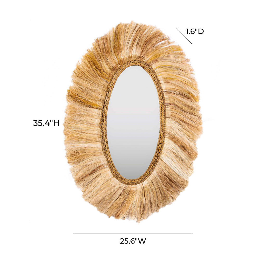 Tribal 25.6"X35.4" Natural Abaca Grass Oval Wall Mirror dimensions