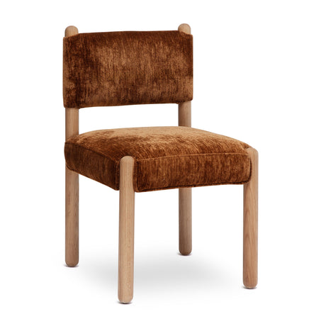Straight back upholstered dining chair in textured performance chenille fabric