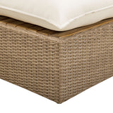 Overhead angle of Cream Performance Fabric cushion on Cali Outdoor Ottoman