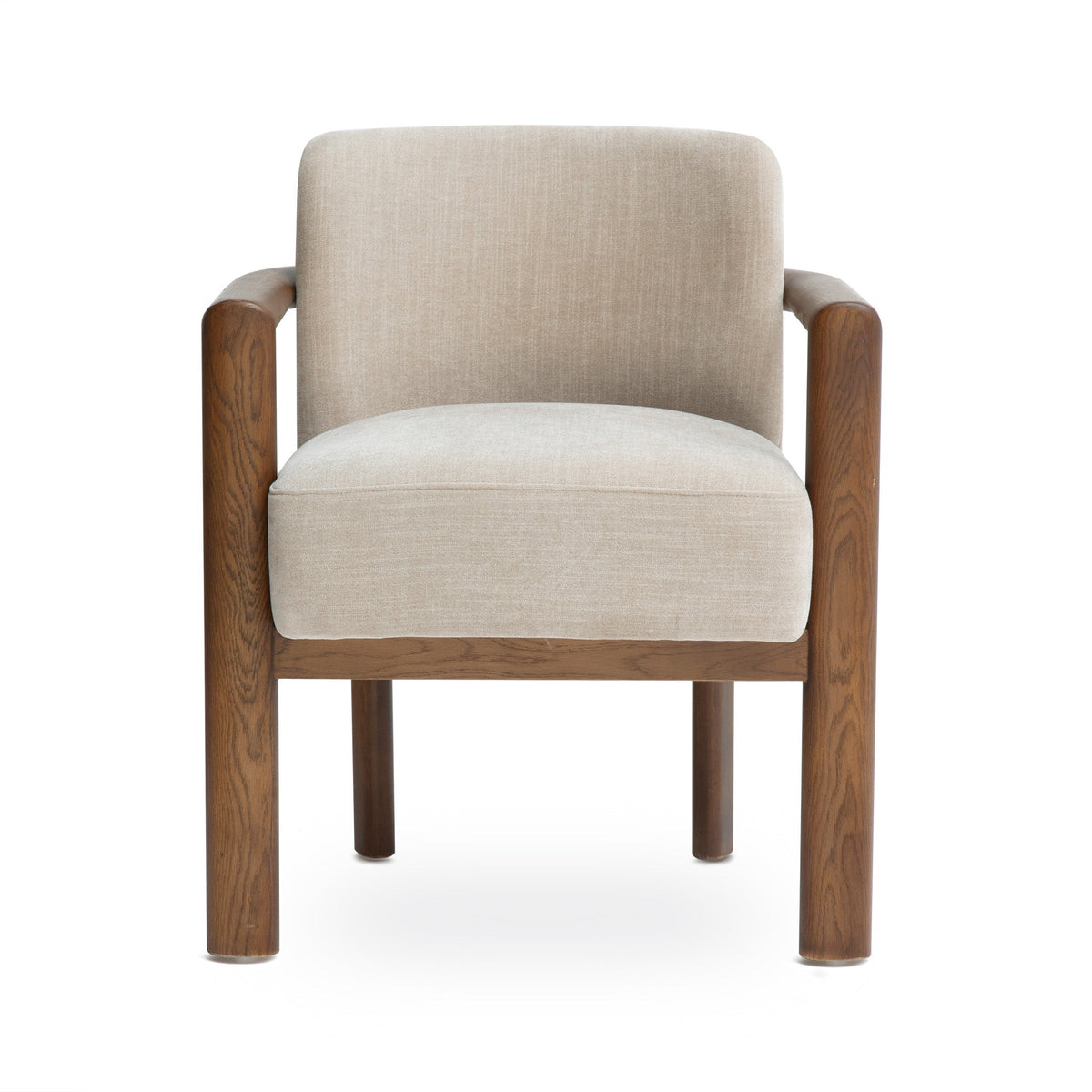 Irma Dining Chair side profile highlighting curved solid wood frame and arms