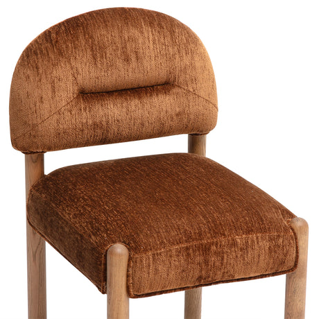 Close-up view of thick long-pile performance chenille upholstery on Bruno dining chair
