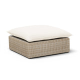 Cali Outdoor Ottoman in Cream Performance Fabric with Natural Wicker Base