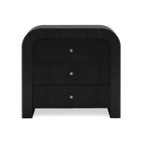 Detail of black finished arched silhouette and recessed drawer pulls