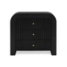 Detail of black finished arched silhouette and recessed drawer pulls