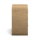 Hump arched chest styled as living room accent cabinet with table lamp