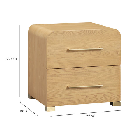 Interior view of the open storage drawers inside the Marissa ash nightstand