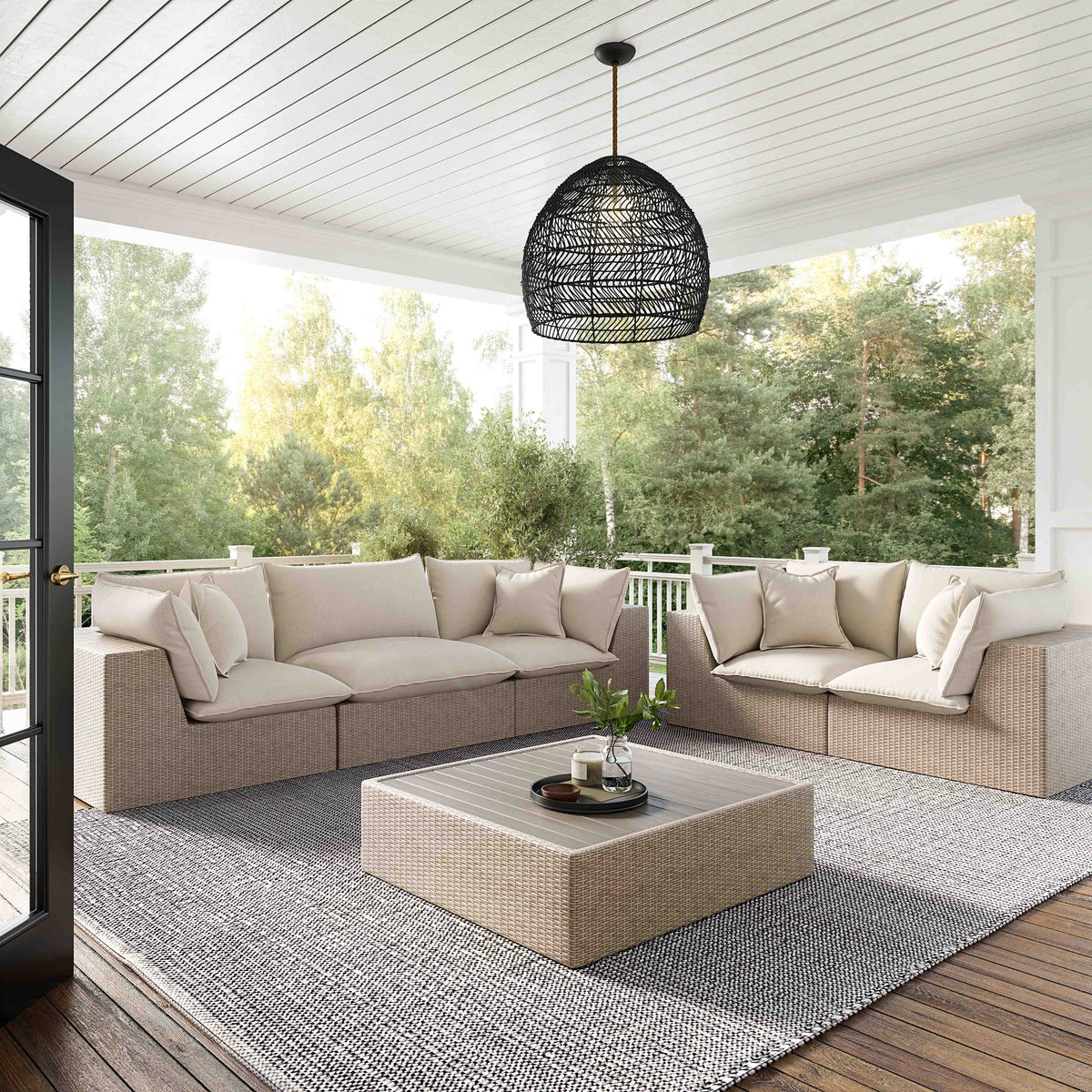 Cali 120-inch modular outdoor sofa front angled view on patio