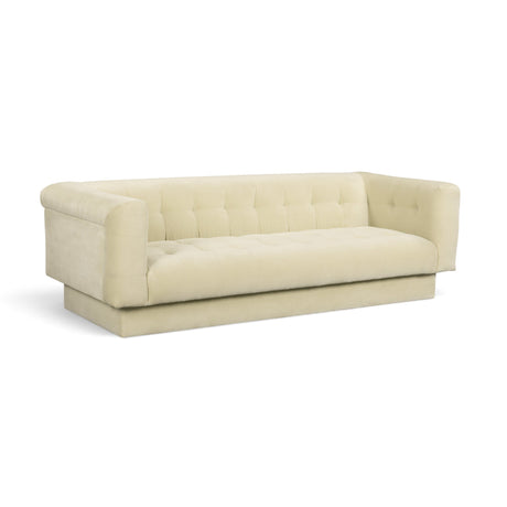 Jules 94-Inch Performance Velvet Sofa showing deep tufted seat and track arm profile