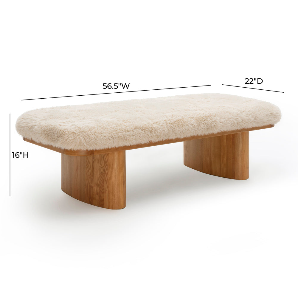 Ollie 56.5" Straight Vegan Shearling Large Bench dimensions