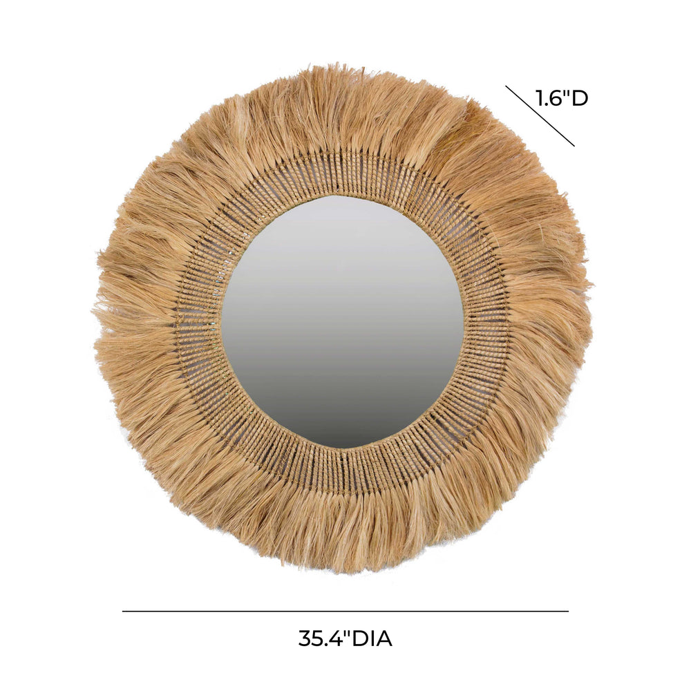 Karissa Mirror with Natural Abaca & Iron Frame - Handcrafted 35.4" Ready-to-Hang Wall Mirror dimensions