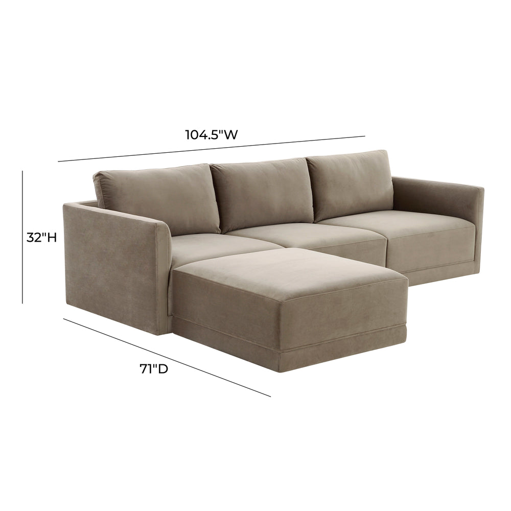 Willow 4-Piece Velvet Modular Sectional dimensions