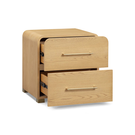 Close-up of natural ash wood grain texture on the top surface of the Marissa nightstand