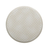 Monica tiled pedestal side table placed in a covered patio outdoor setting