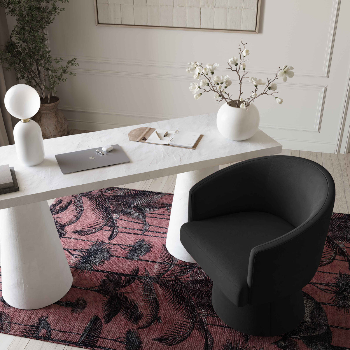 Kristen Rolling Desk Chair in Cream fabric weave close-up