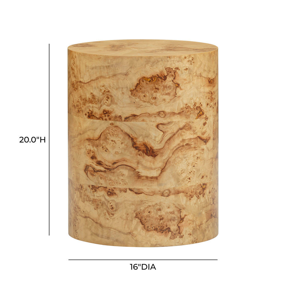 Fig Natural Burl Drum Side Table dimensions