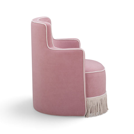 Passe Tasseled Velvet Swivel Accent Chair in Pink back view with clean curved profile