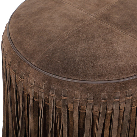 Daphne Round Suede Fringe Ottoman styled as an entryway accent seat