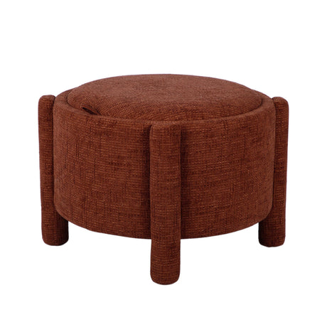 Bellamy Railroad Chenille Storage Stool in Brown interior storage open view