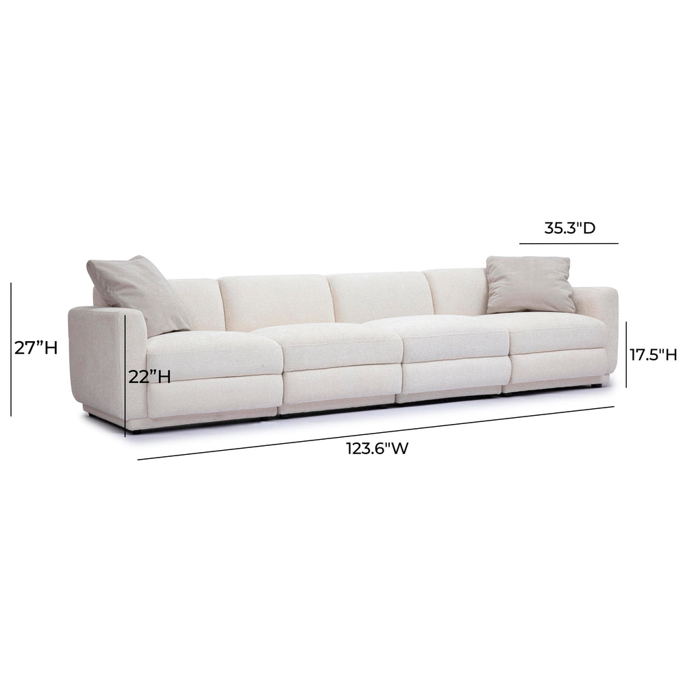 Perry 124" Cream Chenille Modular Long Sofa dimensions