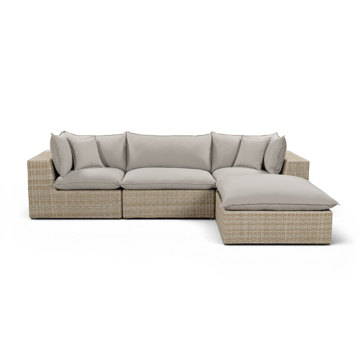 Cali 4-Piece Performance Fabric and Wicker Outdoor Sectional front angle with Black upholstery