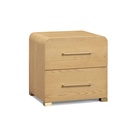 Marissa 2-Drawer Nightstand showing rounded corner profile and natural wood grain