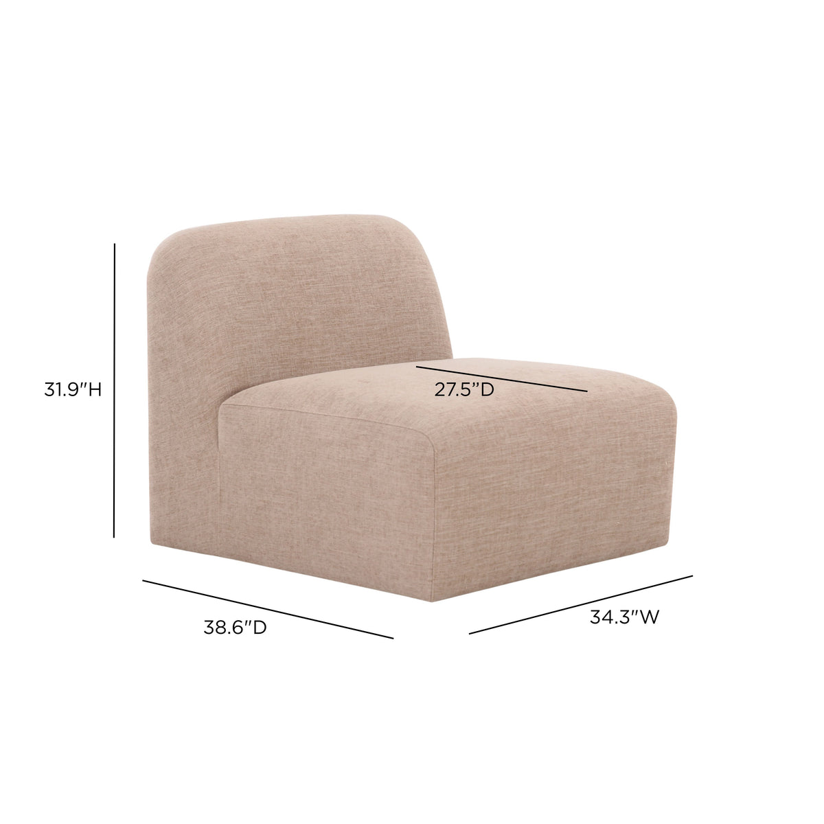 Tan modular armless chair positioned as standalone contemporary accent seat