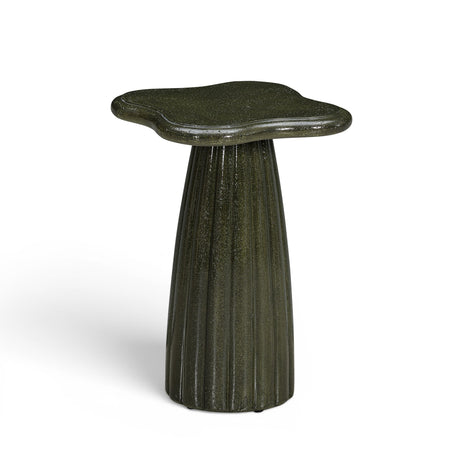 Addison green concrete indoor outdoor side table with cloud shaped top and ribbed base