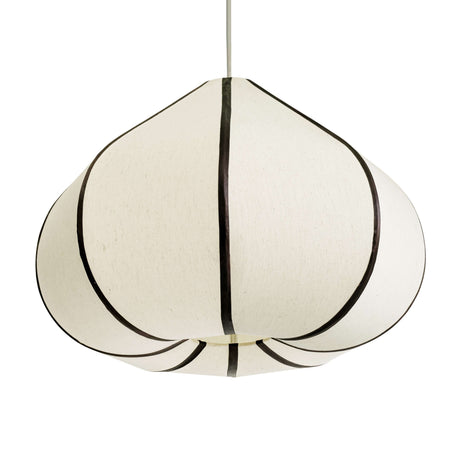 Front view of the sculptural teardrop silhouette fabric ceiling pendant light