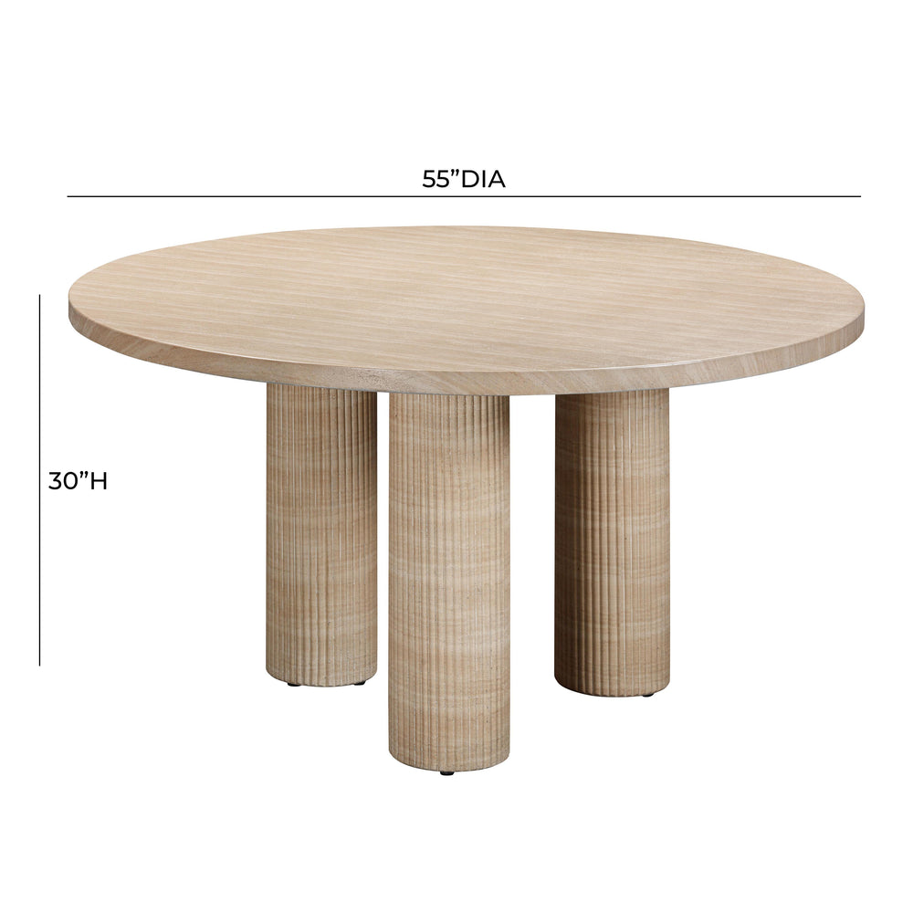 Patti 55" Textured Faux Travertine Indoor / Outdoor Round Dining Table dimensions