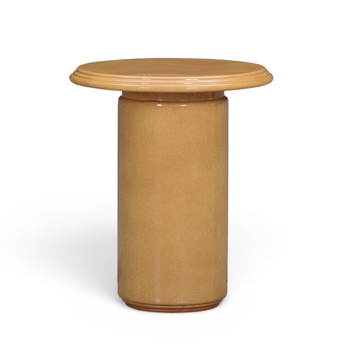 Tate Turmeric Concrete Indoor Outdoor Side Table with rounded tabletop on column pedestal base