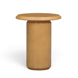 Tate Turmeric Concrete Indoor Outdoor Side Table with rounded tabletop on column pedestal base