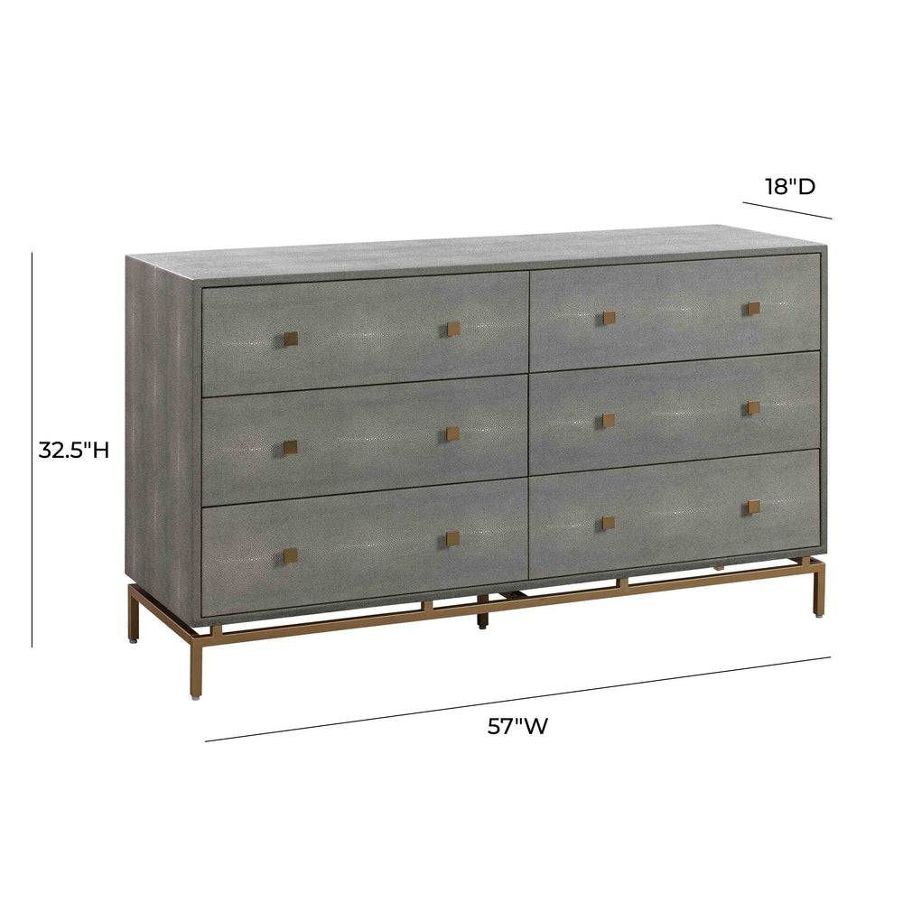 Pesce 57" Shagreen 6 Drawer Dresser dimensions