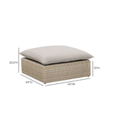 Cali Outdoor Ottoman in Black Performance Fabric and Natural Wicker Base