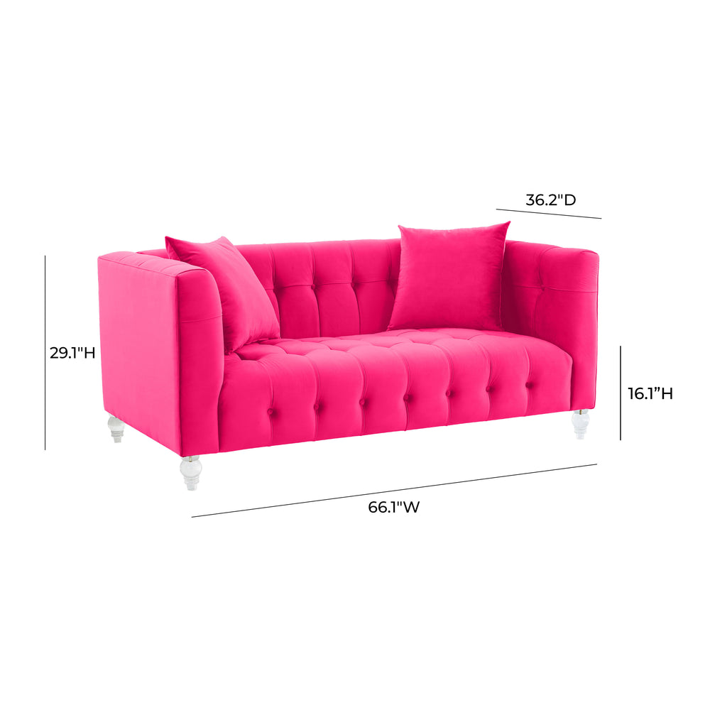 Bea 66" Hot Pink Velvet Loveseat dimensions