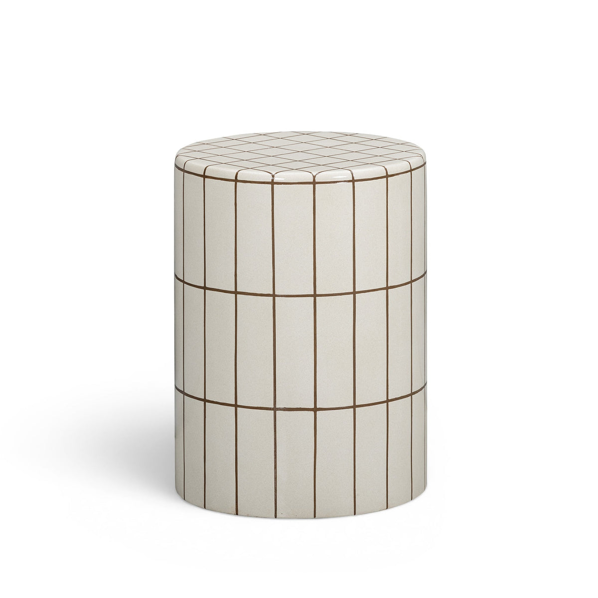 Tatiana round concrete drum side table angled perspective