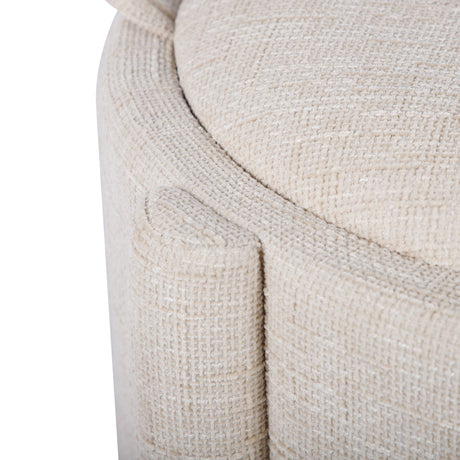 Bellamy Railroad Chenille Storage Stool styled next to contemporary armchair