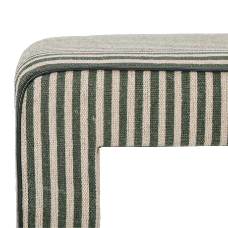Close-up view of striped cotton jute upholstery texture on Byron ottoman