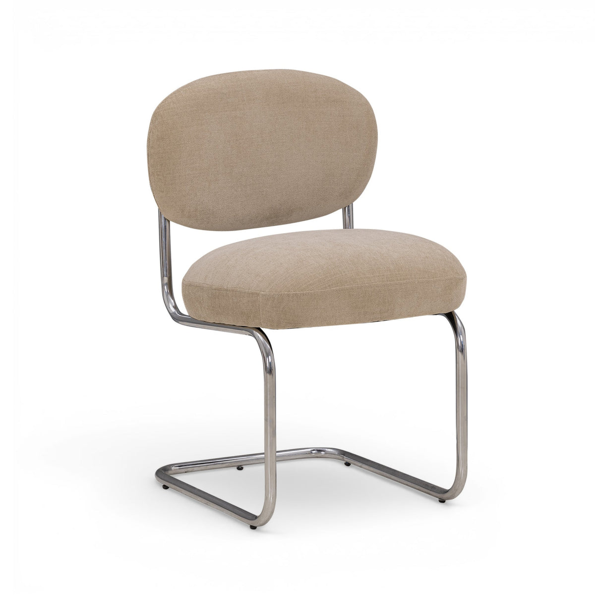 Becky Performance Chenille Chair angled front view showing polished chrome cantilever frame