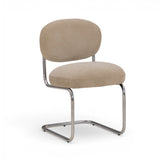 Becky Performance Chenille Chair angled front view showing polished chrome cantilever frame
