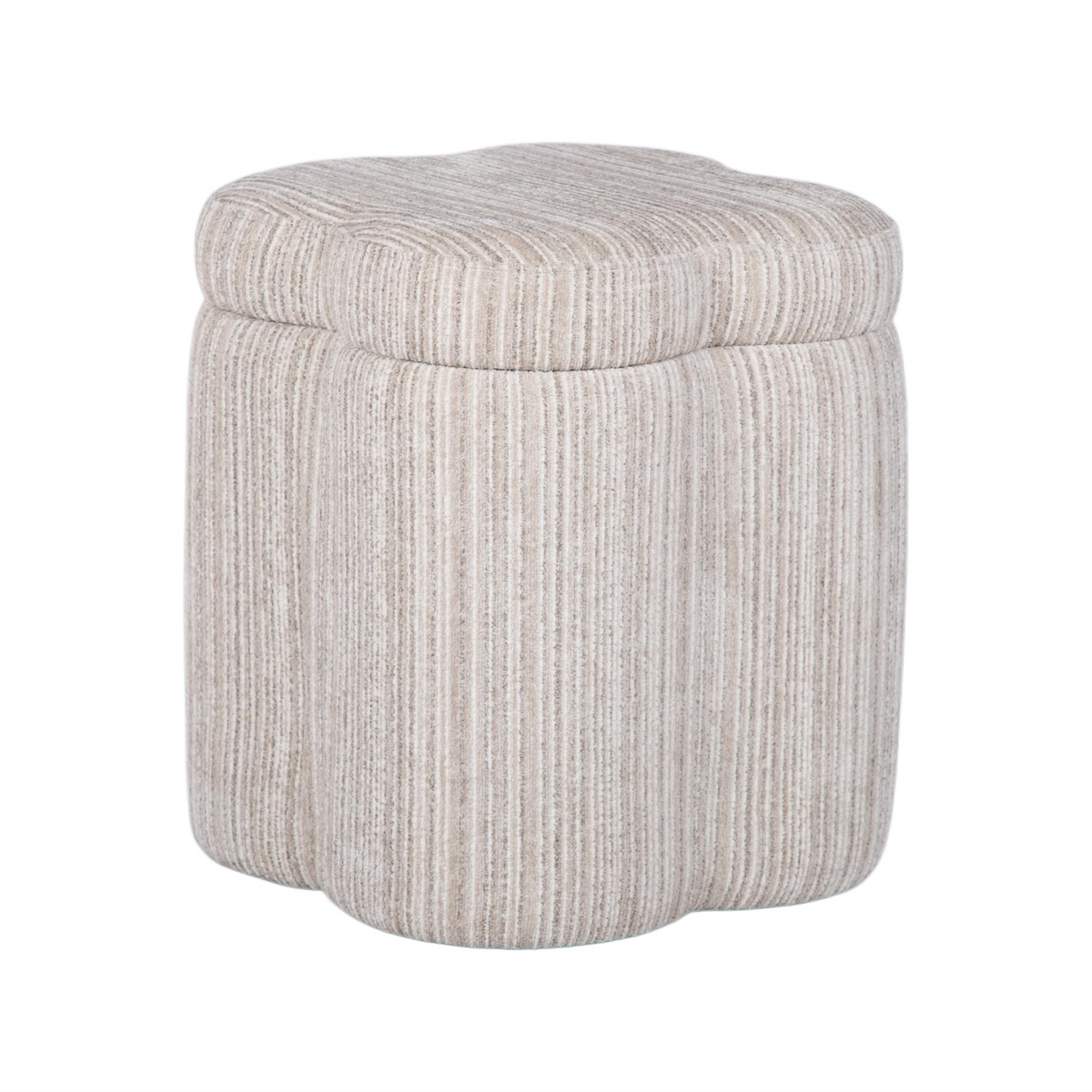 Lilou Cream Striped Jacquard Storage Accent Stool front view showing organic cloud silhouette