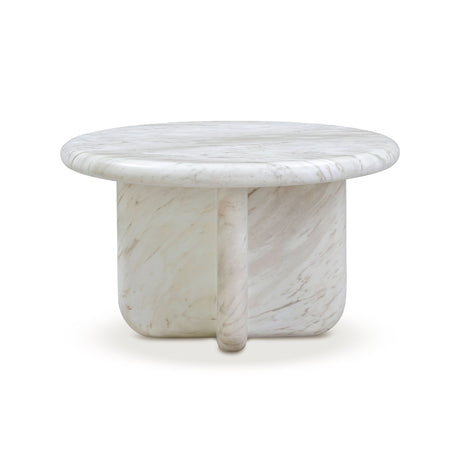 FOAK Juju 2-piece white marble nested configuration in modern living room setting