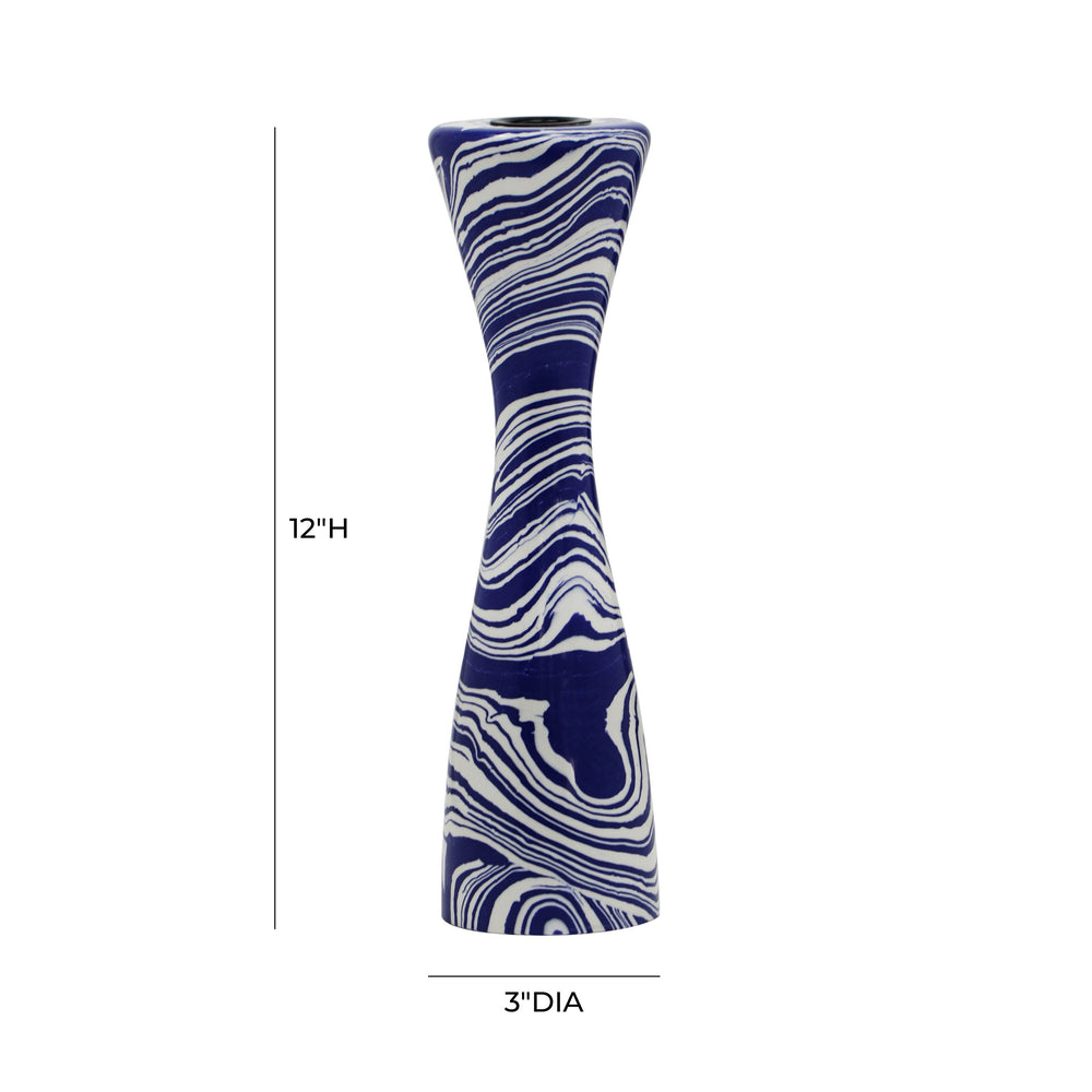 Serene Blue & White Swirl Resin Candlestick dimensions