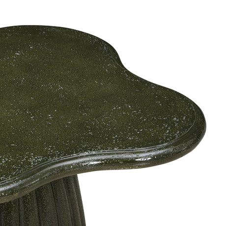 Addison green concrete table styled outdoors on a stone patio setting