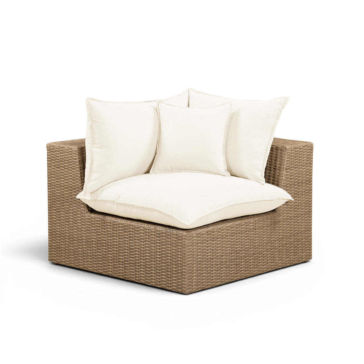 Close up of cream performance fabric weave and dense outdoor foam cushion
